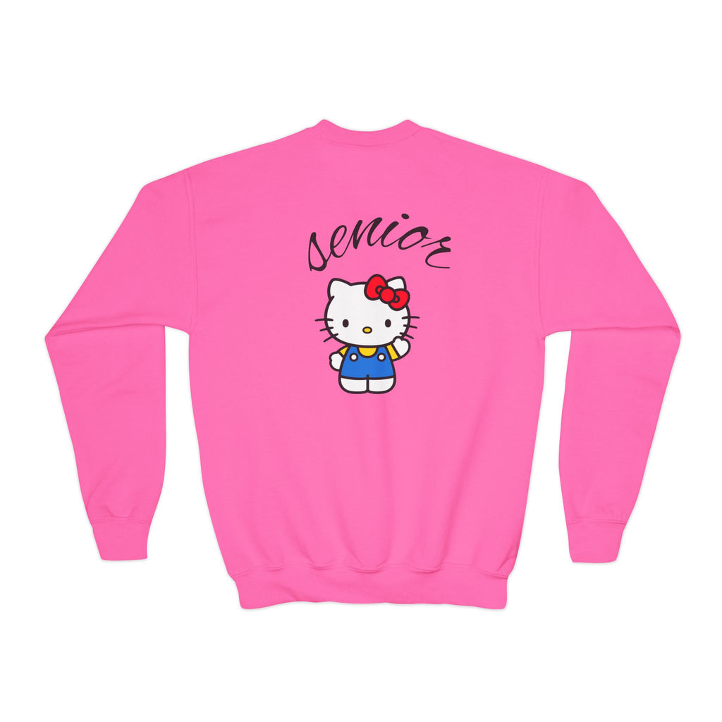 Class of 2027 Youth Crewneck — Pink "Senior" Hello Kitty Graduation Sweatshirt