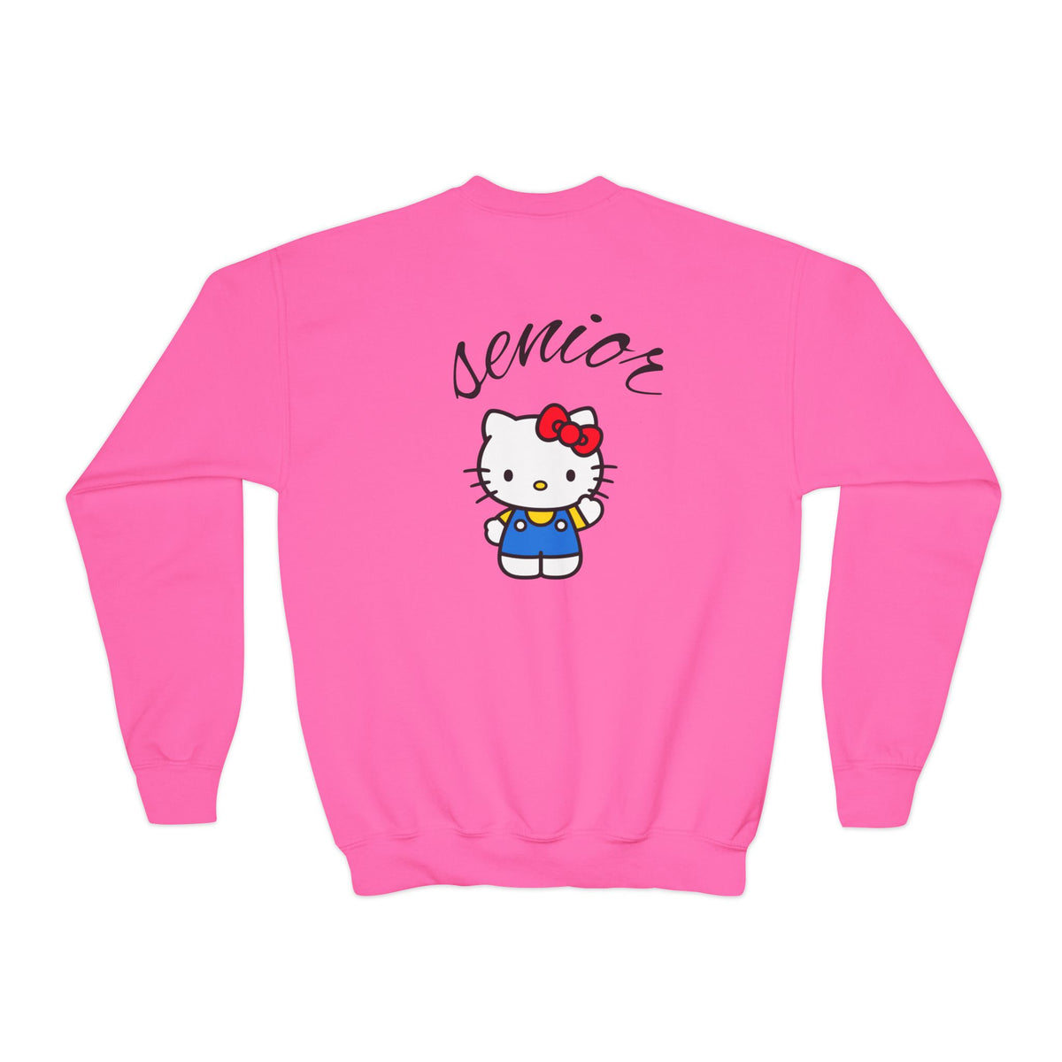 Class of 2027 Youth Crewneck — Pink "Senior" Hello Kitty Graduation Sweatshirt