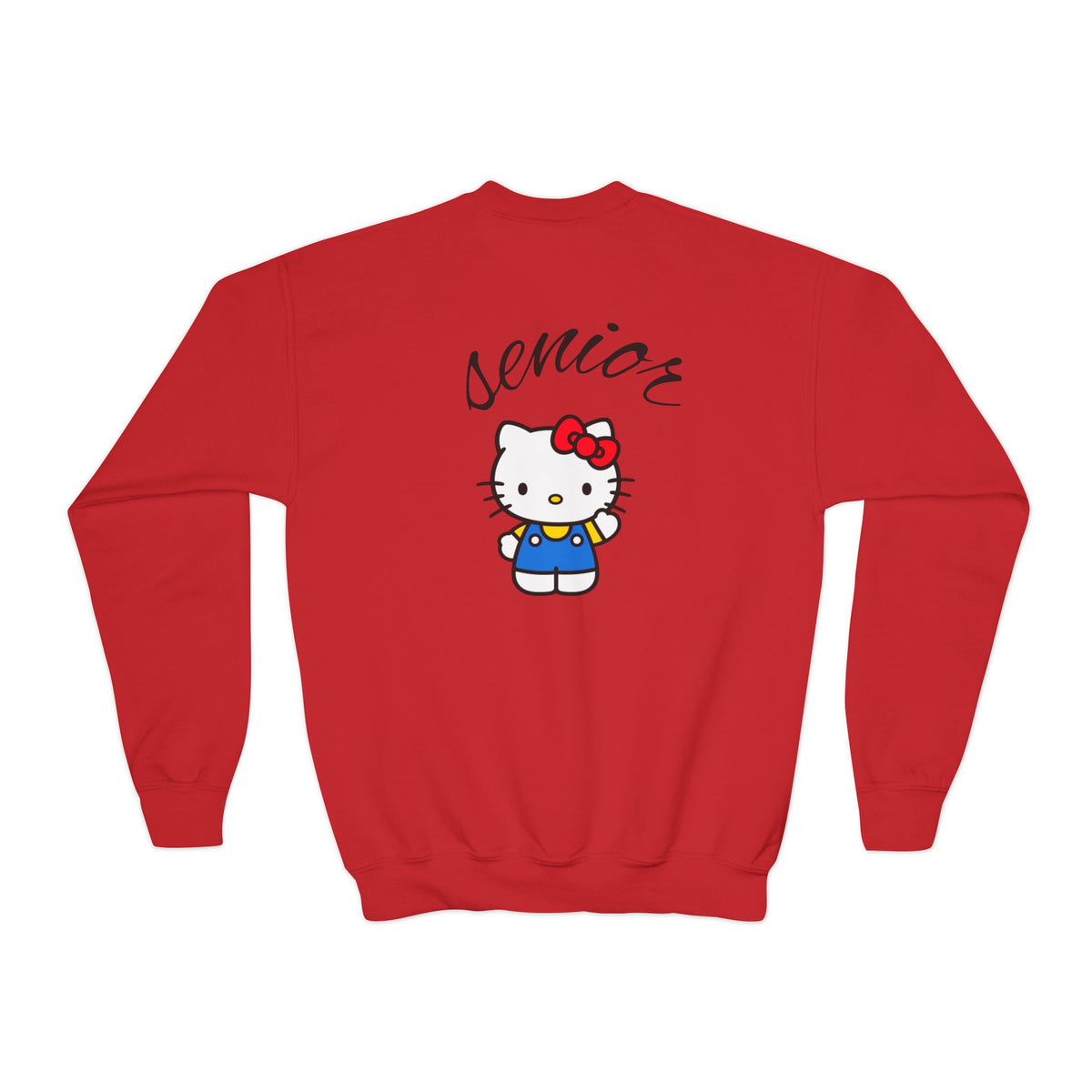 Class of 2027 Youth Crewneck — Pink "Senior" Hello Kitty Graduation Sweatshirt