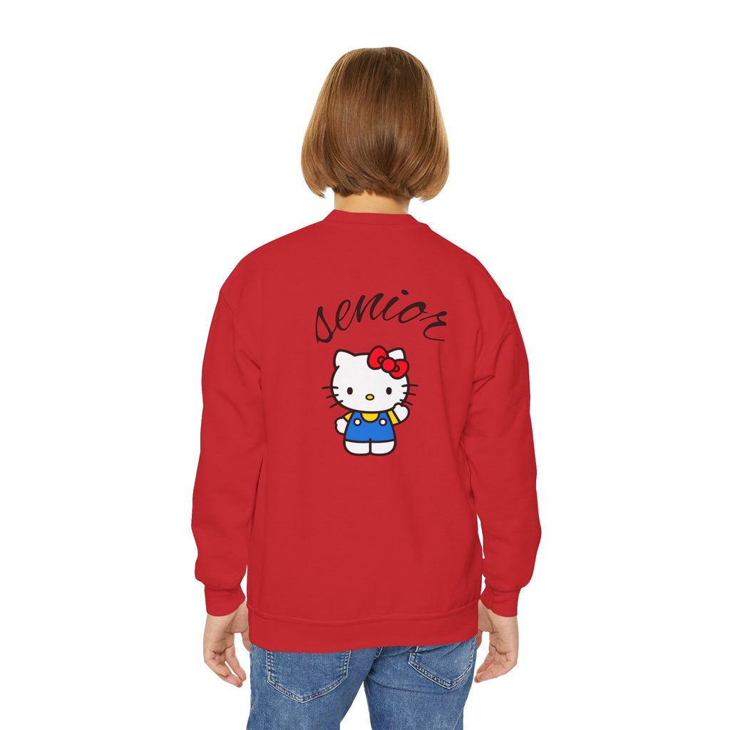Class of 2027 Youth Crewneck — Pink "Senior" Hello Kitty Graduation Sweatshirt