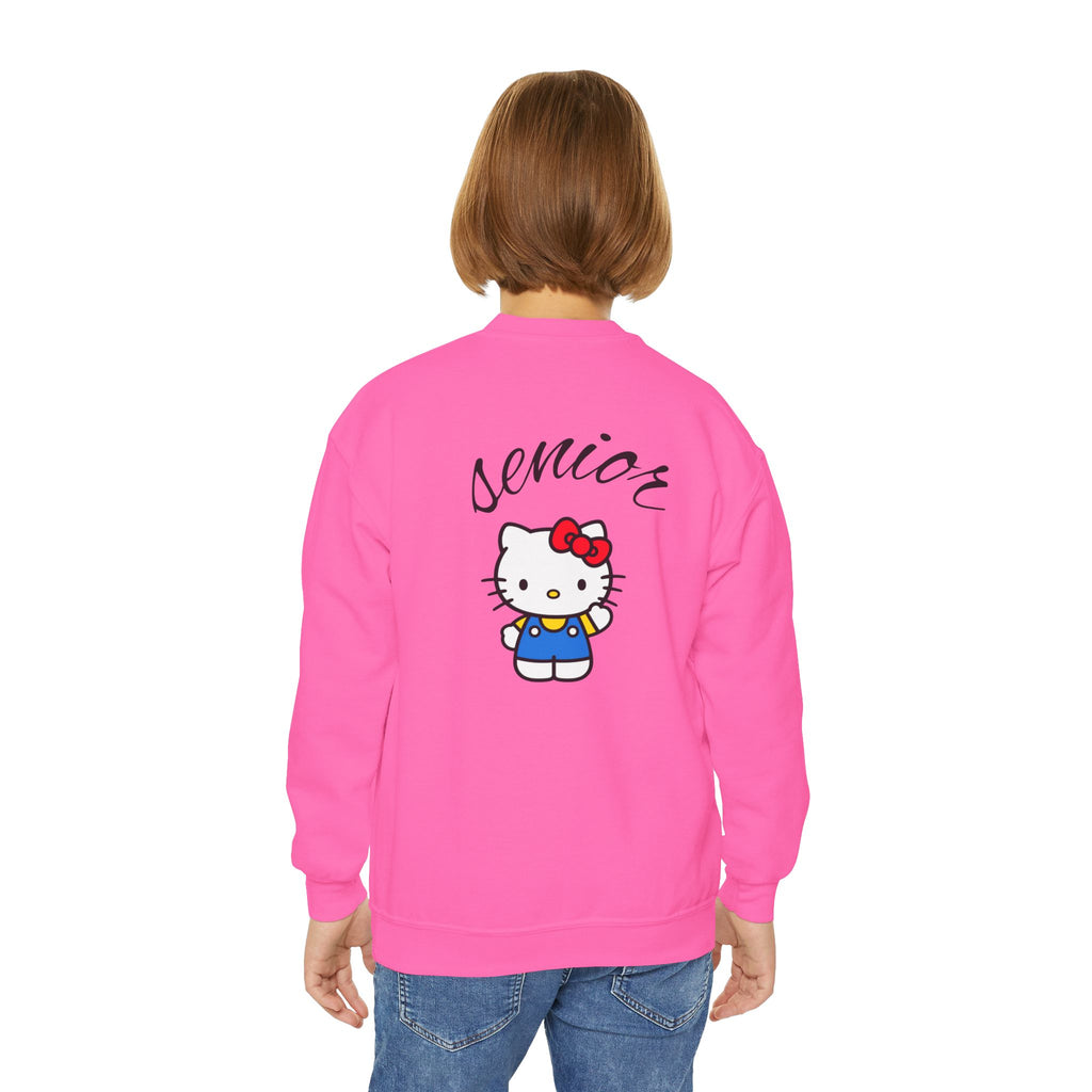Class of 2027 Youth Crewneck — Pink "Senior" Hello Kitty Graduation Sweatshirt